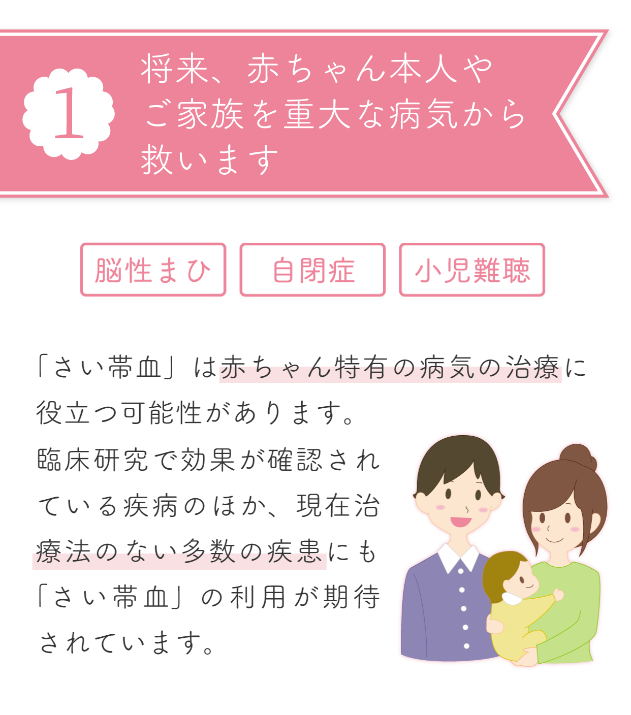 １ 将来、赤ちゃん本人やご家族を重大な病気から救います